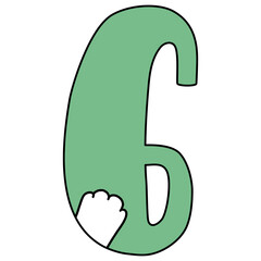 green number 6 with cat paw 