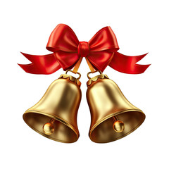 Golden bells adorned with a red ribbon, perfect for festive celebrations and holiday decorations.