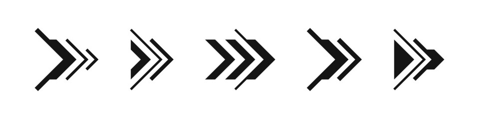 Set of Geometric Arrow Icons in Black