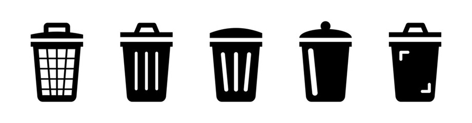 Trash Bin Icon Set in Minimalist Style