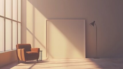 Minimalist Interior Space with a Warm Armchair and Floor Lamp Bathed in Natural Light