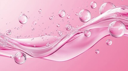 3d rendering of transparent bubbles on pink background. Pastel color, soft lighting, and glass texture create an elegant composition.