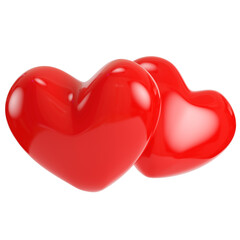 Two red abstract hearts isolated on transparent background