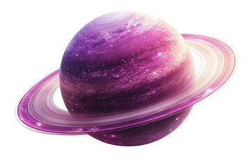 Stunning visual of a vibrant purple planet with striking rings against a dark cosmic background.