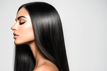 Fototapeta premium Beautiful Indian Woman with Long, Black Hair in a Hair Care Advertisement