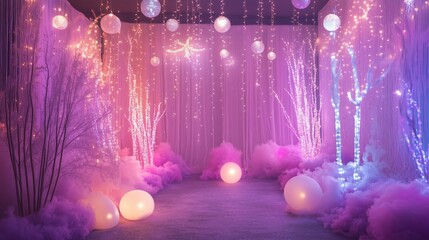 A magical birthday theme with fairy lights and soft glowing elements