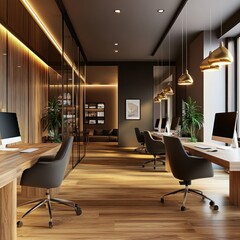 Modern Office Workspace with Wood Accents