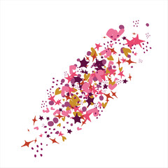 Bright colored frames made of stars, hearts, confetti. Stars, hearts. Bright design. Frames with space for your inscription. Postcard, banner, invitation, holiday. Vector illustration.