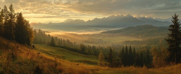 Fototapeta premium Autumn Sunrise Over Mountain Valley