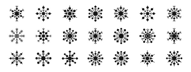 Collection of Black Snowflake Icon Vector Designs