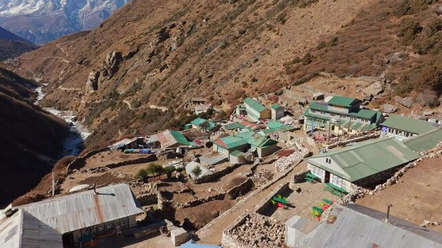 Mountain village nestled high in Everest region, Shomare provides critical acclimatization point with stunning Himalayan panoramic views for trekking mountaineers