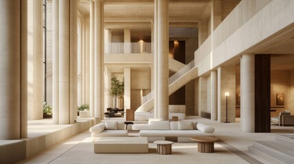 Fototapeta premium A plush neutral-colored area rug beneath a cozy modern seating area.