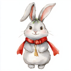 Cute rabbit illustration with red scarf and playful expression