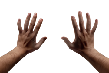 Two open hands reaching out, symbolizing connection, communication, and interaction in a friendly manner.