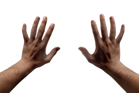 Two open hands reaching out, symbolizing connection, communication, and interaction in a friendly manner.