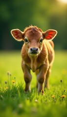 Soft brown calf explores meadow, curious gaze , cute, meadow
