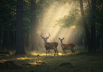 Misty Forest with Deer