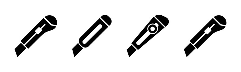 Utility Knife Icons Flat Vector Black Silhouettes