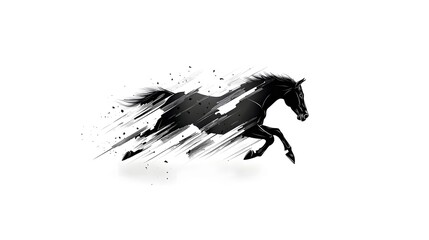 A galloping horse in motion depicted with strong ink lines and expressive cross hatching to convey the powerful movement and energy of the animal