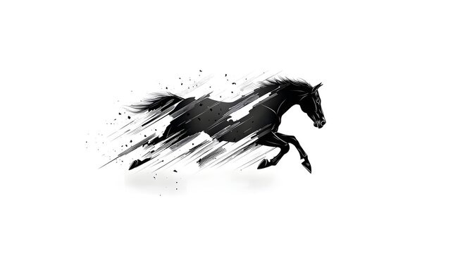 A galloping horse in motion depicted with strong ink lines and expressive cross hatching to convey the powerful movement and energy of the animal