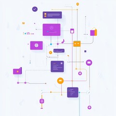 A colorful digital illustration depicting interconnected icons and lines, representing data flow and communication in a tech environment.