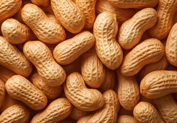 Close-Up View of Raw Peanuts Shells Spread Across a Surface in Natural Beige Tones, Highlighting Textures and Unique Shapes of the Nuts