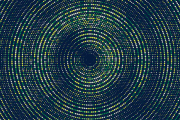 Green, yellow, white colorful halftone festival background. Radial halftone gradient background. Fading effect polka dot multicolor background for fabric, banner, poster, web, wallpaper and more.
