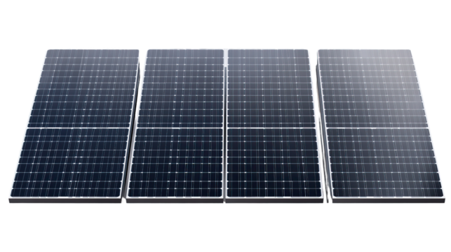 Blue solar panels on a roof generate clean, renewable solar energy from sunlight