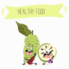 Noni fruit cute funny cheerful characters with different poses and emotions. Natural vitamin antioxidant .Vector hand drawn illistration.