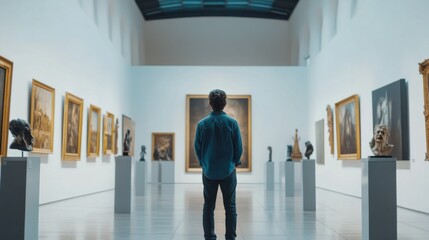 Fototapeta premium Thief alert in a museum, staff noticing unusual activity. Featuring quick response and art protection
