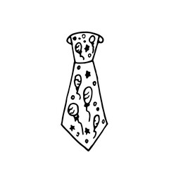 A festive hand-drawn tie in the style of a doodle. Vector drawing for a birthday, a party.