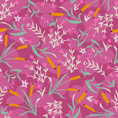 Floral Plants Vector Seamless Pattern