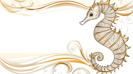 Obraz premium Ethereal seahorse floating in the water depicted in an intricate botanical style with flowing elegant ink lines and a whimsical fantastical aesthetic