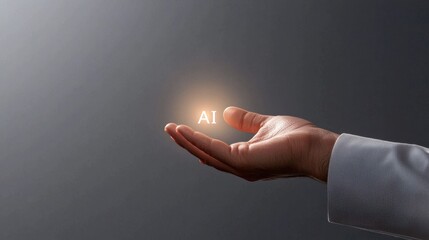 A hand holding a glowing AI symbol, symbolizing innovation and technology.