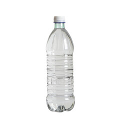Clear plastic water bottle with white cap