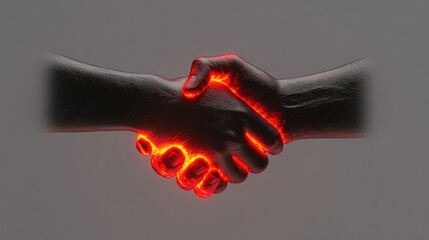 Hands joining together, glowing with vibrant orange light, symbo