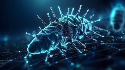 Highly detailed microscopic close up shot of rod shaped bacilli bacteria glowing under natural light