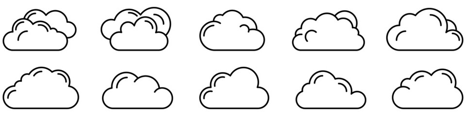 Cloud icon. Editable stroke. Set of black linear cloud icons. Cloud symbol. Vector illustration