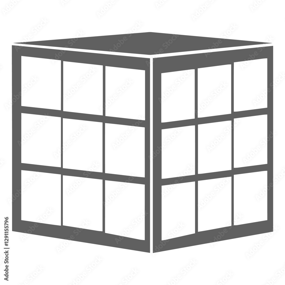 Poster architectural cube: a minimalist rendering of an architectural cube featuring multiple window panels