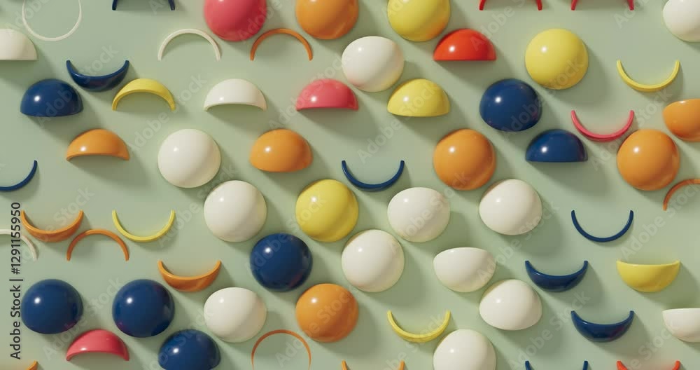 Aufkleber 4k resolution video: abstract colorful circles spheres moving on a yellow background