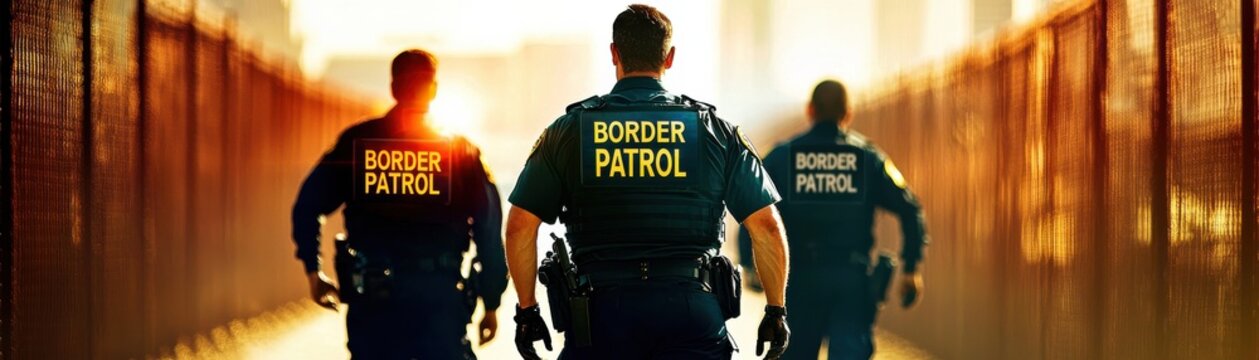Border patrol agents watching over secure areas at sunset, highlighting vigilance.