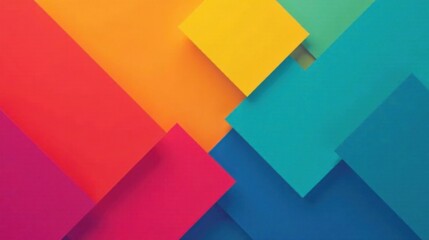 Fototapeta premium Vibrant geometric shapes create an abstract design of layered colorful squares and rectangles with contrasting hues and tones