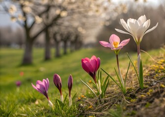 Fototapeta premium A time-lapse photo of flowers blooming in spring