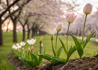 Fototapeta premium A time-lapse photo of flowers blooming in spring