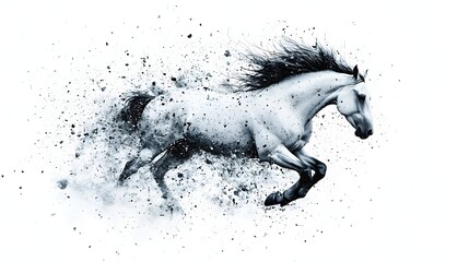 Fototapeta premium Powerful and energetic ink drawing depicting a galloping horse in motion with expressive cross hatching and dynamic lines conveying a sense of speed force and unbridled spirit The monochrome