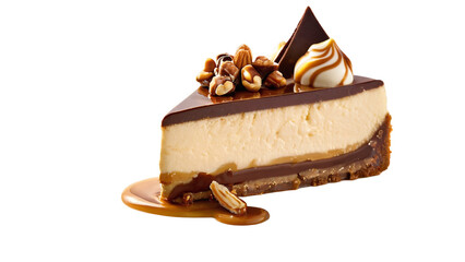 Snickers Cheesecake with Chocolate, Caramel, and Peanuts &ndash; A High-Quality PNG Image with a Transparent Background for Versatile Use