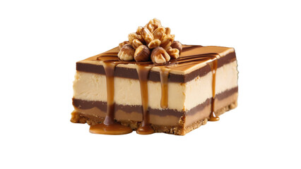 Snickers Cheesecake with Chocolate, Caramel, and Peanuts &ndash; A High-Quality PNG Image with a Transparent Background for Versatile Use