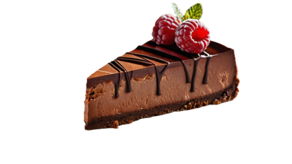 Decadent Chocolate Cheesecake with Ganache and Drizzled Chocolate – A High-Quality PNG Image with a Transparent Background for Versatile Use