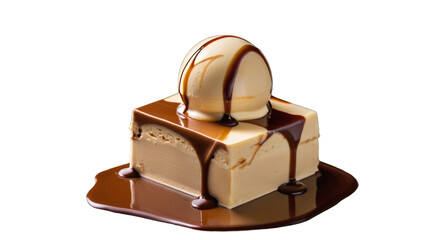 Chocolate and Vanilla Ice Cream Cake with Dripping Chocolate Sauce &ndash; A High-Quality PNG Image with a Transparent Background for Versatile Use