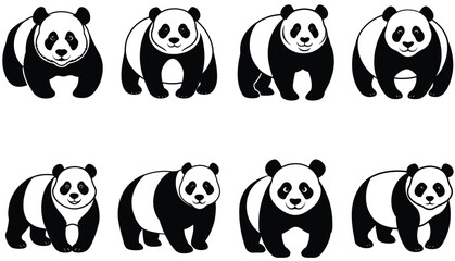 Fototapeta premium Panda vector shilhouette bundle. Panda vector set icon.